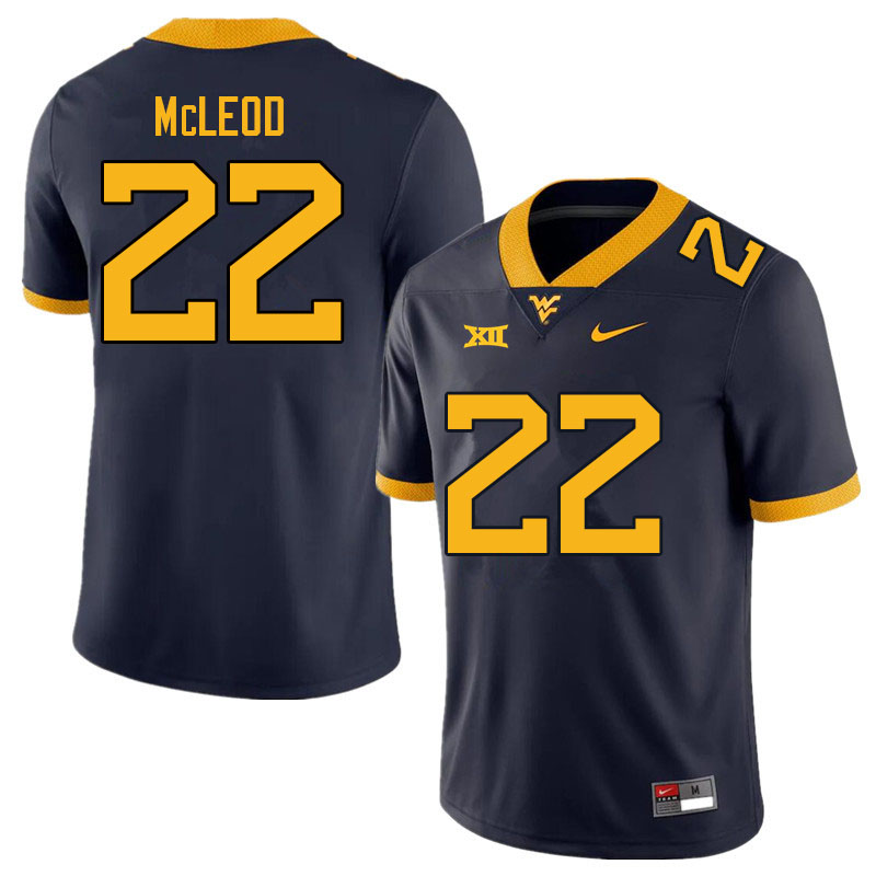 NCAA Men's Saint McLeod West Virginia Mountaineers Navy #22 Nike Stitched Football College Authentic Jersey OW23Q74SX